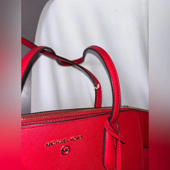 *MICHAEL KORS* Authentic Large Red Leather Jet Set Tote Bag Purse. - Picture 5 of 8